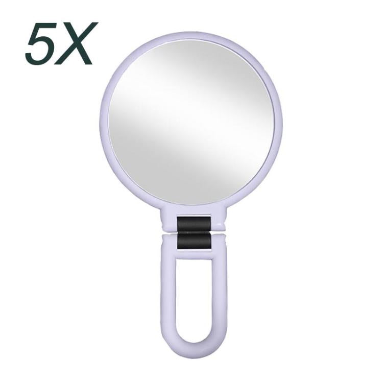 5X 12cm Double Sided Magnifying Makeup Mirror with Handle Folding Pedestal Mirror Portable Travel Vanity Mirror