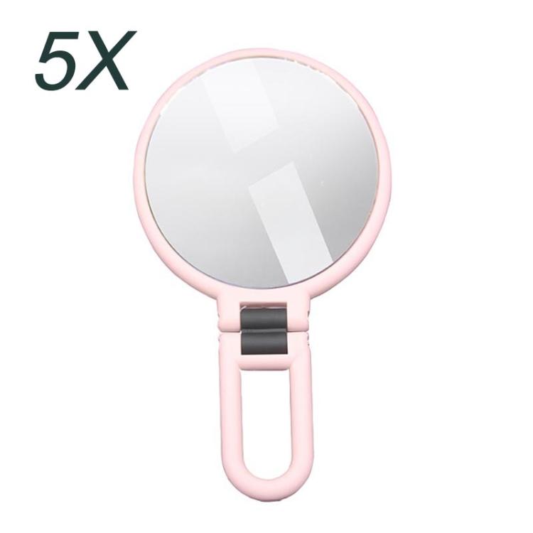 5X 12cm Double Sided Magnifying Makeup Mirror with Handle Folding Pedestal Mirror Portable Travel Vanity Mirror