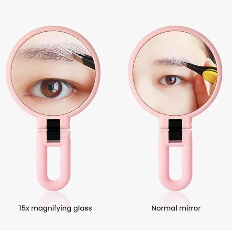 5X 12cm Double Sided Magnifying Makeup Mirror with Handle Folding Pedestal Mirror Portable Travel Vanity Mirror
