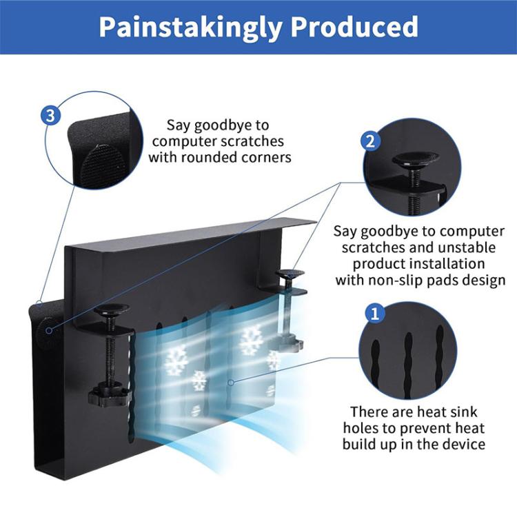 FS-2619 Clip-On Desk Side Storage Rack No-Drill Computer Stand With Pen Holder