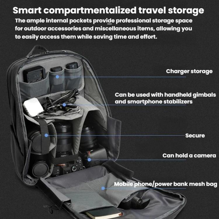 BANGE XJ325 Men Large Capacity Commuter Dual Use Backpack Multifunctional Photography Storage Bag For DSLR Cameras - Black