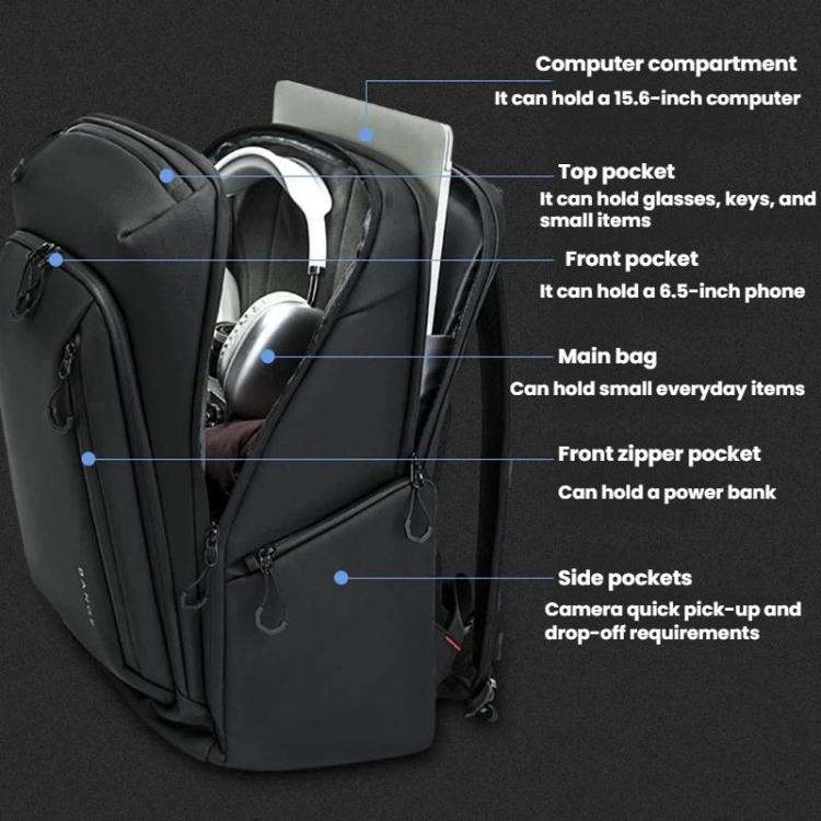 BANGE XJ325 Men Large Capacity Commuter Dual Use Backpack Multifunctional Photography Storage Bag For DSLR Cameras - Black
