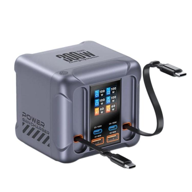 300W Multi-Port Charger with USB Socket and Built-in Cable - Kor Plug