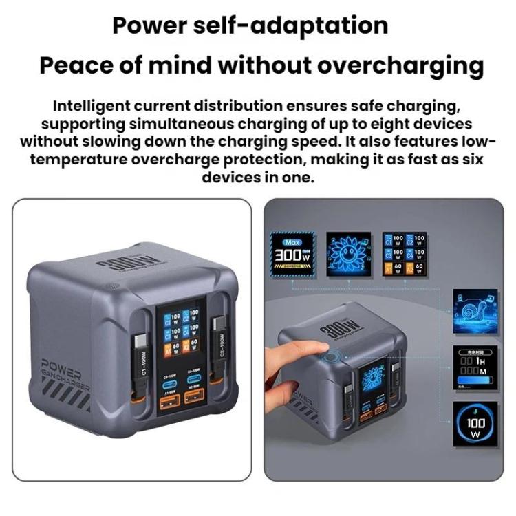 300W Multi-Port Charger with USB Socket and Built-in Cable - Kor Plug