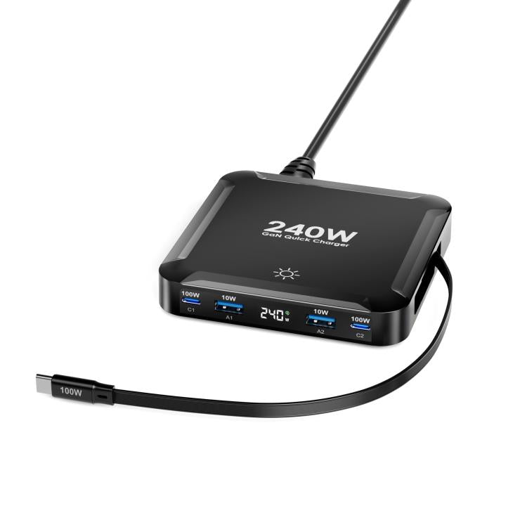 240W Smart Fast Charger With Magnetic USB Retractable Cable And Multi-Port Storage - Kor Plug