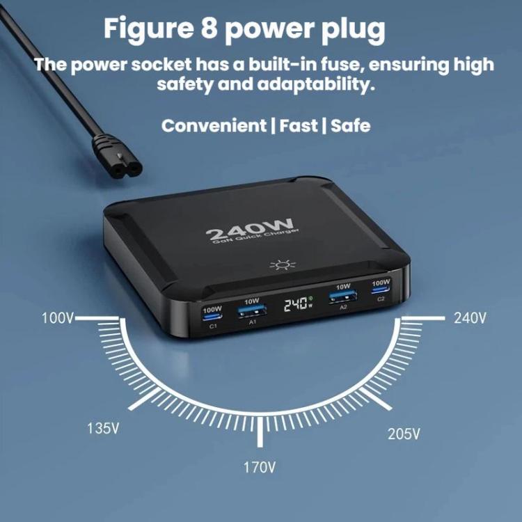 240W Smart Fast Charger With Magnetic USB Retractable Cable And Multi-Port Storage - Kor Plug