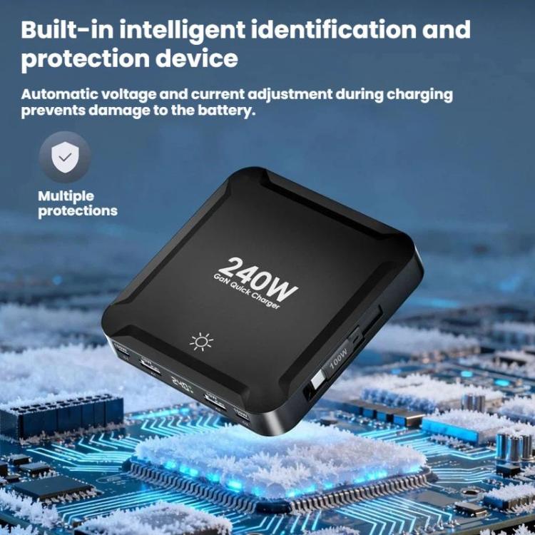 240W Smart Fast Charger With Magnetic USB Retractable Cable And Multi-Port Storage - Kor Plug