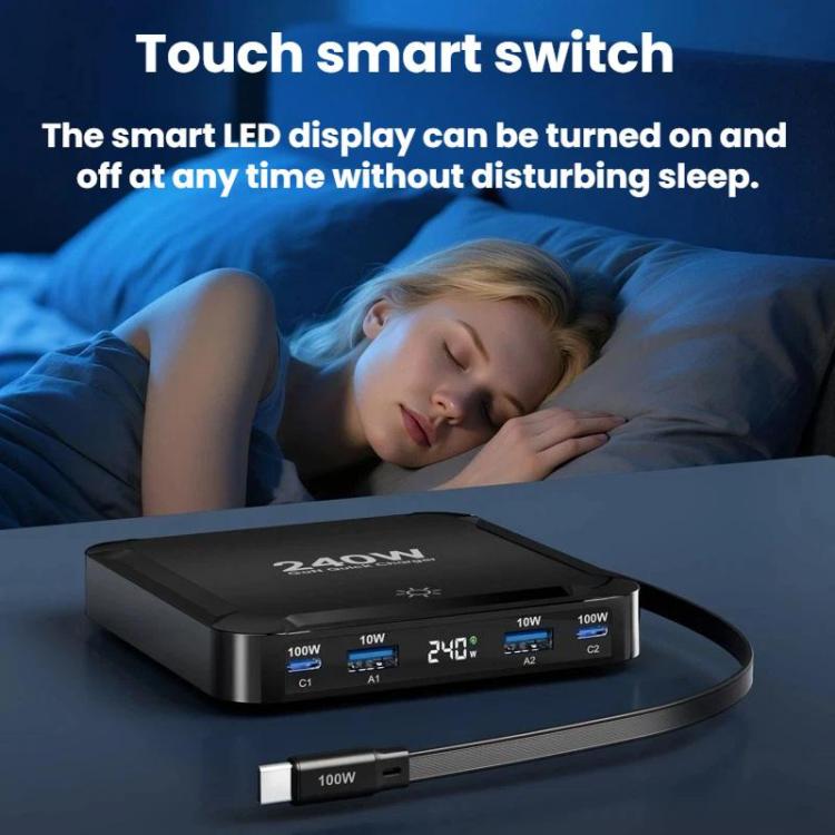 240W Smart Fast Charger With Magnetic USB Retractable Cable And Multi-Port Storage - Kor Plug