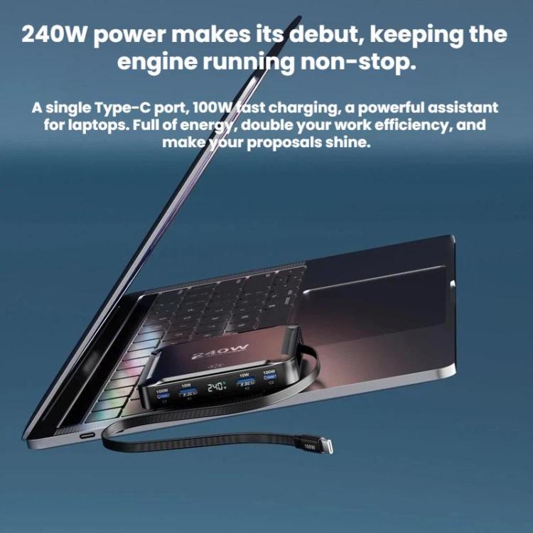 240W Smart Fast Charger With Magnetic USB Retractable Cable And Multi-Port Storage - Kor Plug