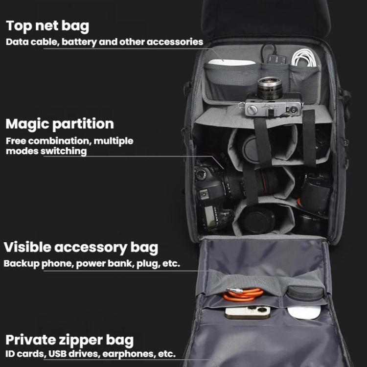 BANGE SJ327 Large Capacity Commuter Travel Backpack Shock-Resistant Laptop Camera Bag - Black