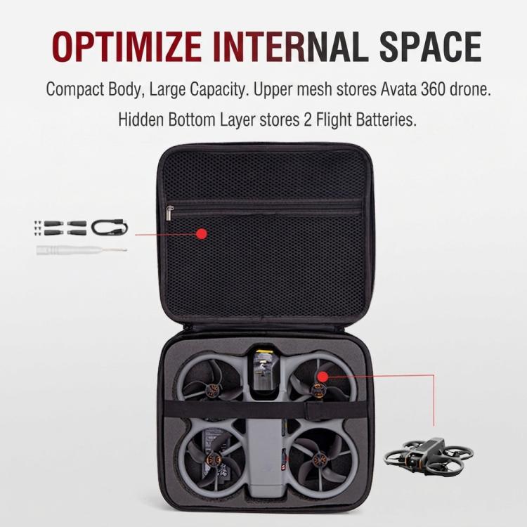 For DJI Avata 360 Drone Body Hard Carrying Case Portable Travel Storage Bag with 600D Nylon Fabric Water-Resistant & Shockproof Handbag - Black