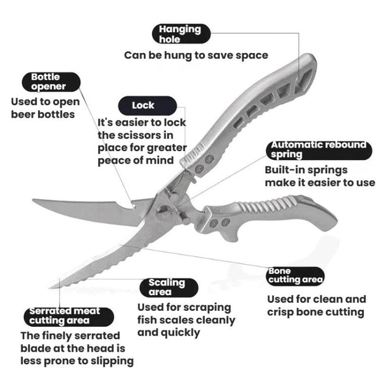 LsCook High Hardness Stainless Steel Heavy-Duty Chicken Bone Scissors Multi-Functional Kitchen Shears for Home Use - Boxed