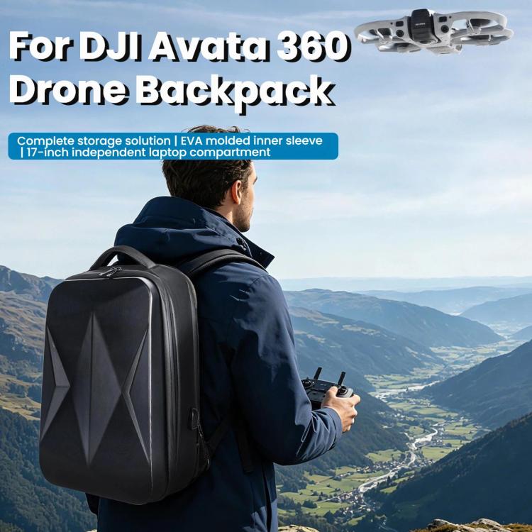 For DJI Avata 360 Hard Shell Backpack Waterproof Carrying Case For N3 Goggles/RC 2 Controller With 17-Inch Laptop Compartment - Black