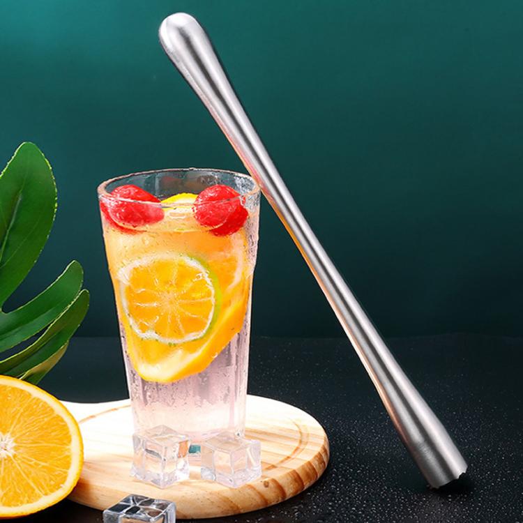 LsCook 30cm Slim Waist Satin Finish 304 Stainless Steel All-Metal Ice Crushing Cocktail Stirring Stick Fruit Lemon Muddler