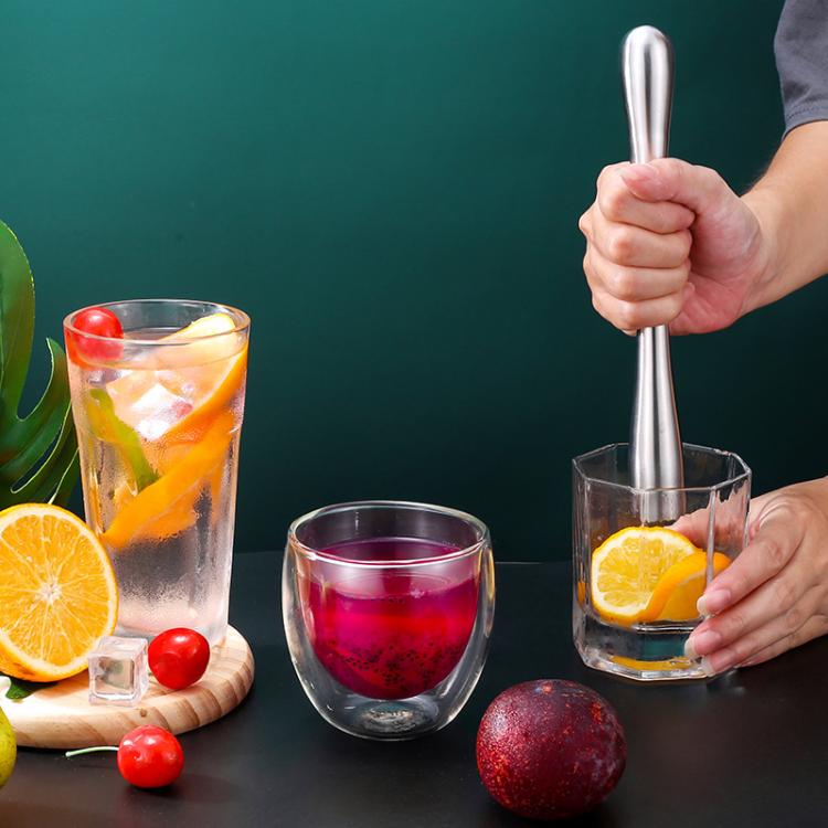 LsCook 30cm Slim Waist Satin Finish 304 Stainless Steel All-Metal Ice Crushing Cocktail Stirring Stick Fruit Lemon Muddler
