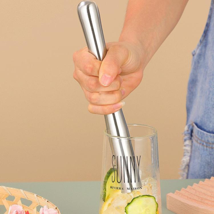 LsCook 30cm Slim Waist Satin Finish 304 Stainless Steel All-Metal Ice Crushing Cocktail Stirring Stick Fruit Lemon Muddler