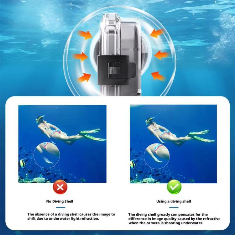For Insta360 X5 Invisible Dive Case 45M/147ft Waterproof Underwater Housing Shell With Seamless 360 Degree Stitching PC Lens