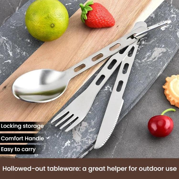 LsCook 3-Piece Set Outdoor Camping Cutlery Set Stainless Steel Knife Fork Spoon