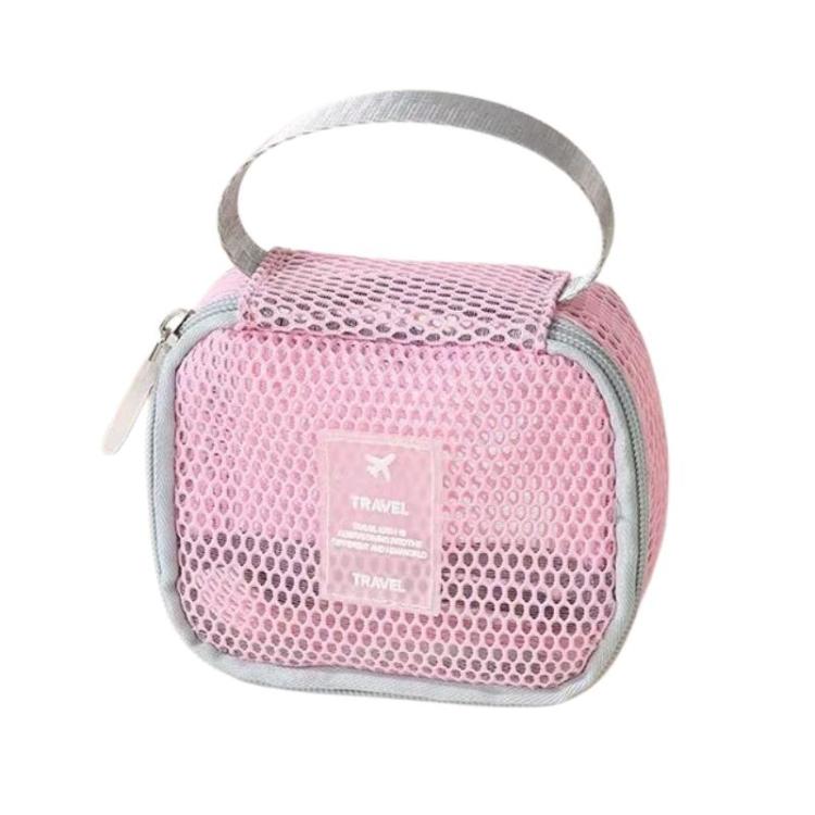 Mesh Multi-Functional Cosmetic Bag Large-Capacity Travel Makeup Storage Bag, Spec: Square Pink