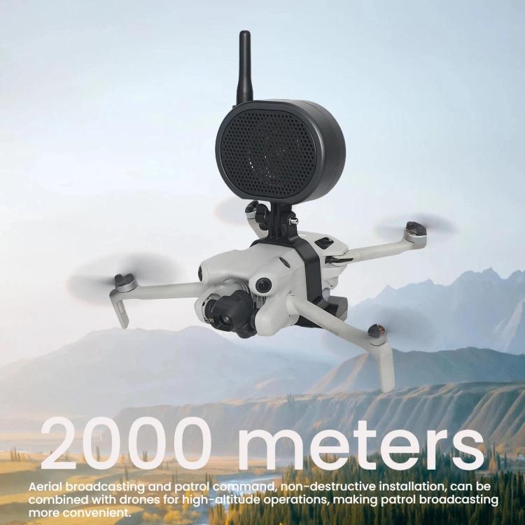 Drone Megaphone for DJI Mini 4 Pro 2000M Long Distance Wireless Speaker 120dB High Volume Loudspeaker - Black