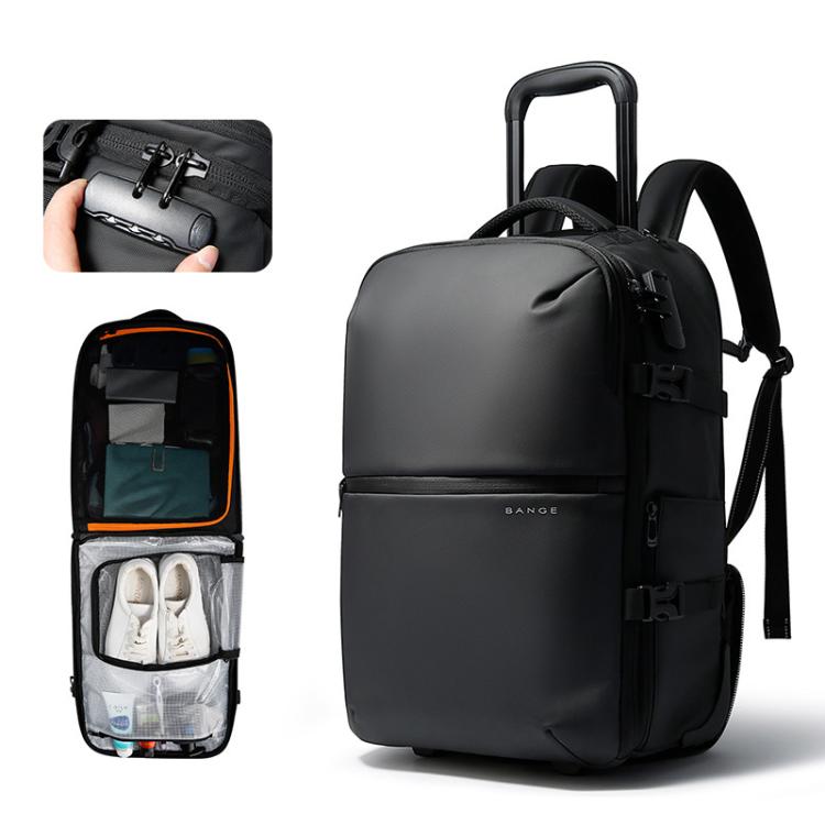 BANGE BG-8150 Business Travel Rolling Backpack Large Capacity Laptop Trip Bag - Black
