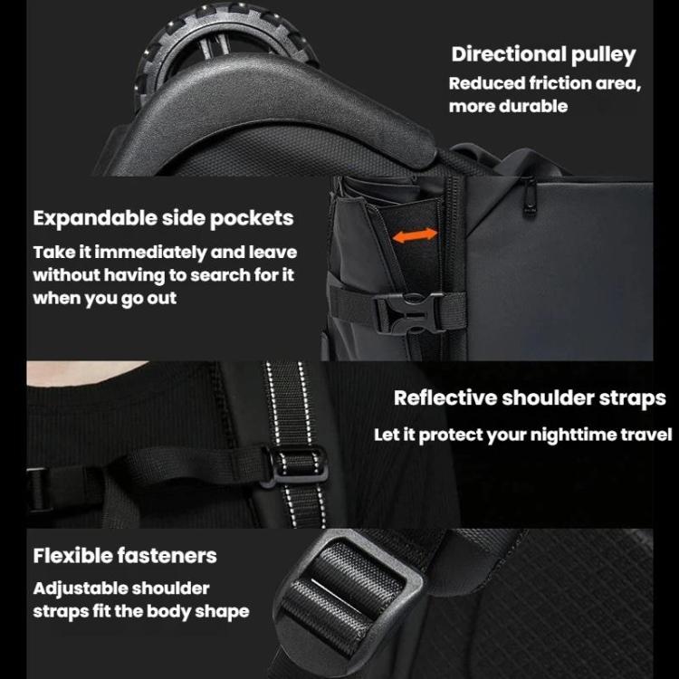 BANGE BG-8150 Business Travel Rolling Backpack Large Capacity Laptop Trip Bag - Black