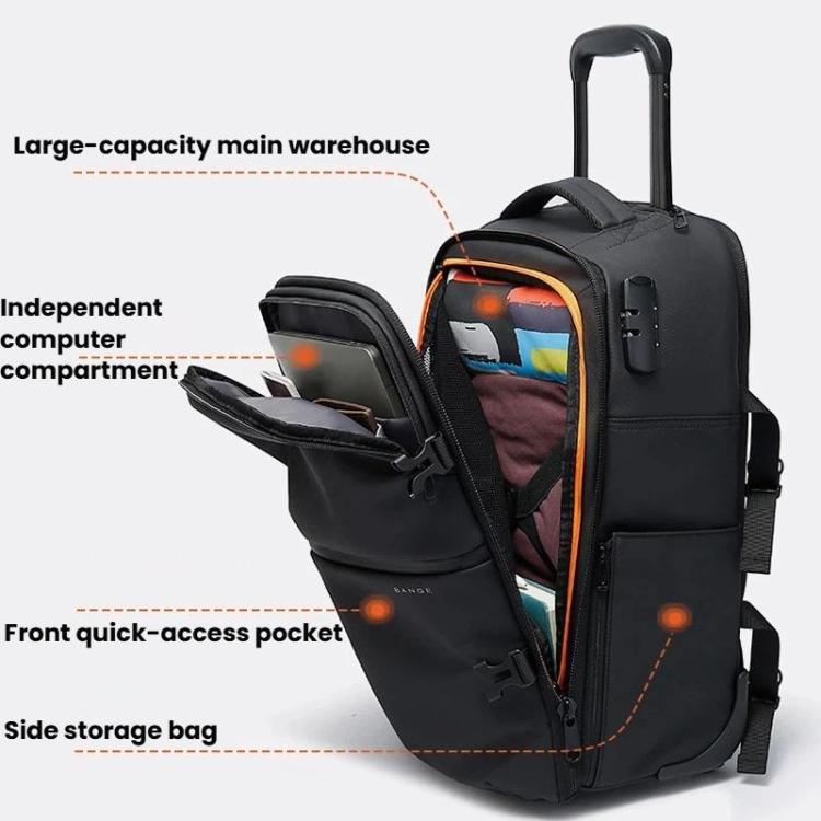 BANGE BG-8150 Business Travel Rolling Backpack Large Capacity Laptop Trip Bag - Black