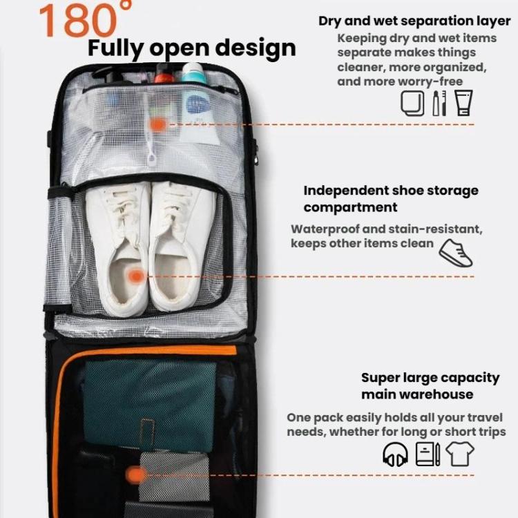BANGE BG-8150 Business Travel Rolling Backpack Large Capacity Laptop Trip Bag - Black