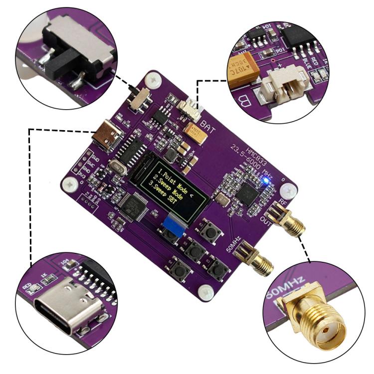 23.5MHz-6000MHz Button-operated RF Signal Generator With OLED Screen Display HMC833 - 6G
