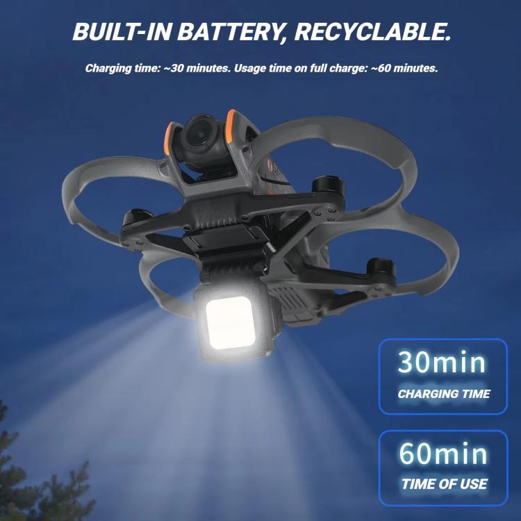 For DJI Avata 2 Night Flight Light Rechargeable LED Fill Light with 3 Light Modes, 180-degree Adjustable Angle Searchlight - Black