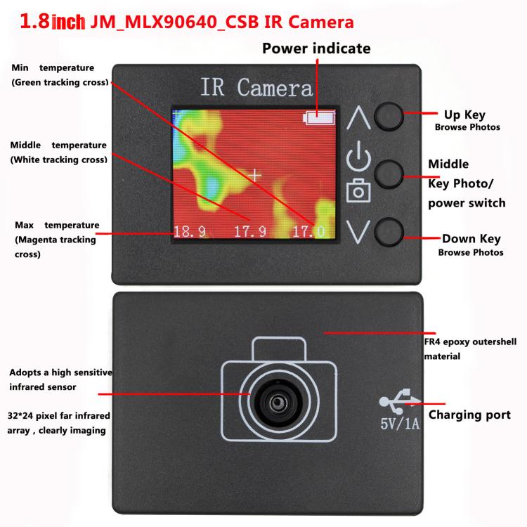 MLX90640 1.8-Inch LCD Digital Infrared Thermal Imager DIY Inspection Tool - Black