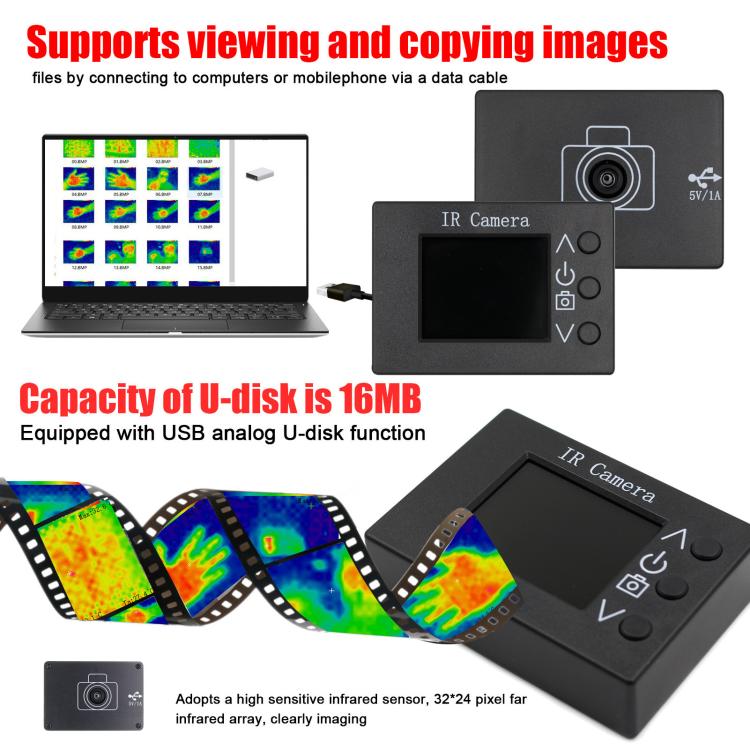 MLX90640 1.8-Inch LCD Digital Infrared Thermal Imager DIY Inspection Tool - Black