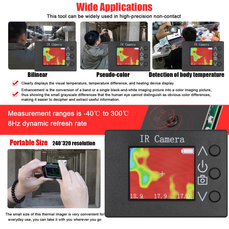MLX90640 1.8-Inch LCD Digital Infrared Thermal Imager DIY Inspection Tool - Black