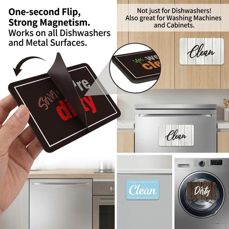 Square Dishwasher Magnet Clean Dirty Sign Double-Sided Refrigerator Magnet