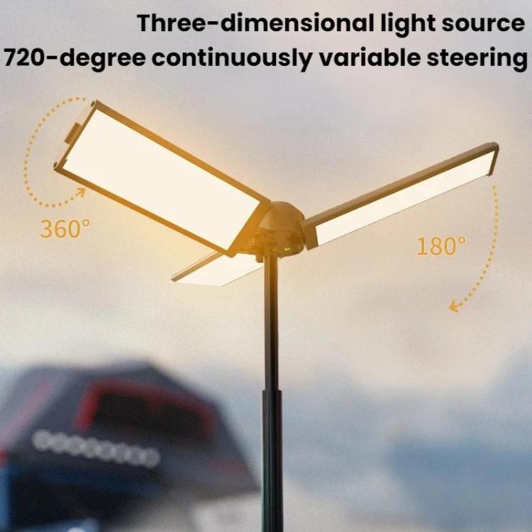 720 Degree Rotating Folding Outdoor Camping Lamp With Three-Leaf LED Blade - Gray