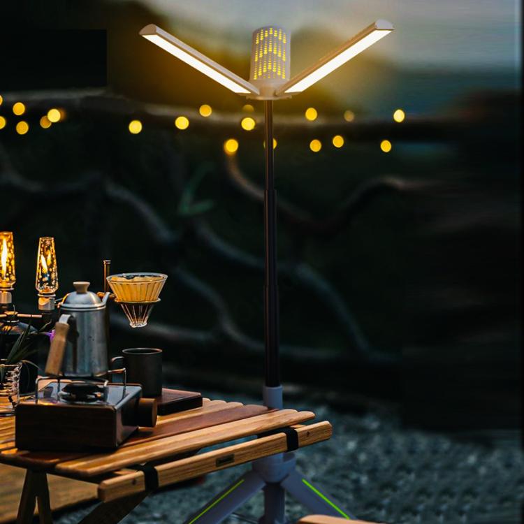 720 Degree Rotating Folding Outdoor Camping Lamp With Three-Leaf LED Blade - Gray