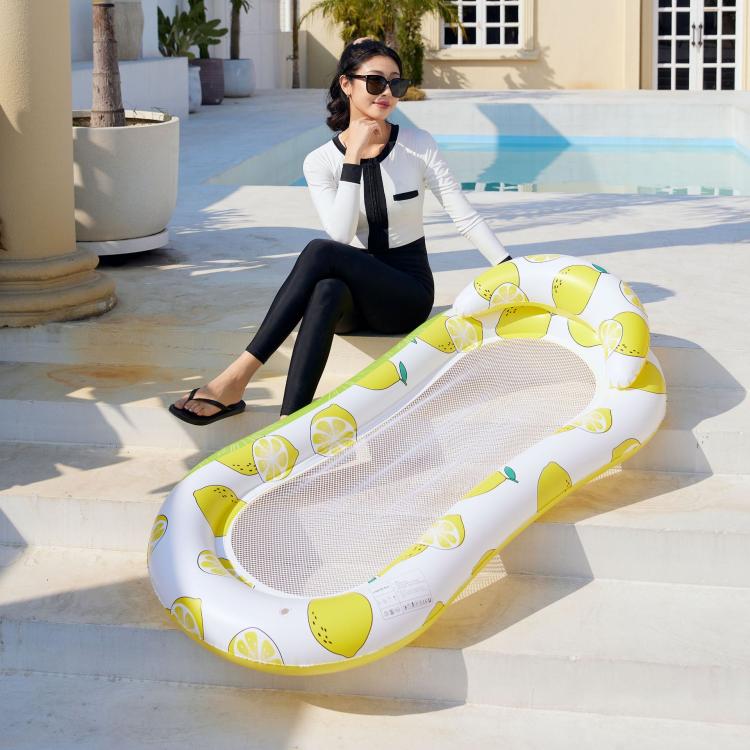 Inflatable Thickened Floating Bed Water Air Lounger, Style: Pink Leaves Grid Pattern