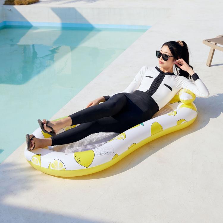 Inflatable Thickened Floating Bed Water Air Lounger, Style: Lime Pineapple Pattern Holes