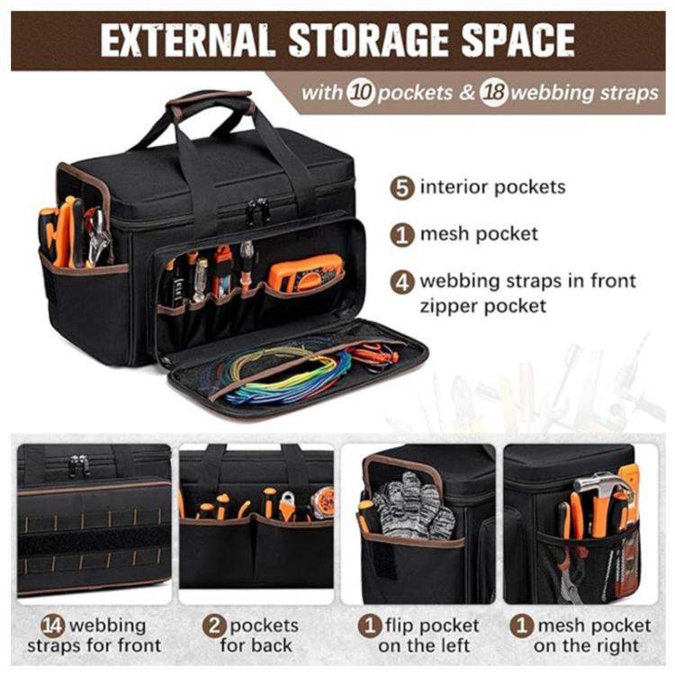 17-Inch Crossbody/Handbag Thickened Durable Tool Bag - Black