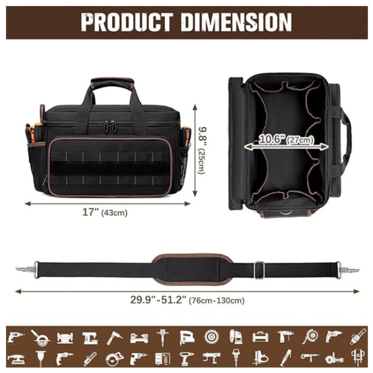 17-Inch Crossbody/Handbag Thickened Durable Tool Bag - Black