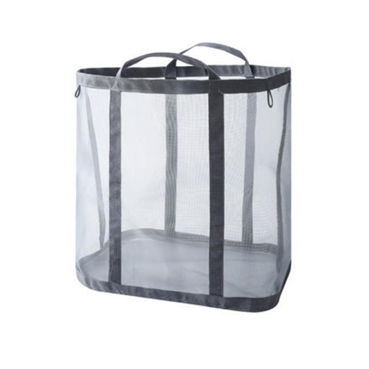 Large Mesh Laundry Basket With Handles Wall-Mounted & Foldable Dirty Clothes Hamper Portable Toy Storage Bag - Gray