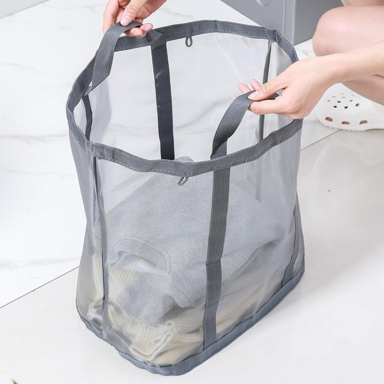 Large Mesh Laundry Basket With Handles Wall-Mounted & Foldable Dirty Clothes Hamper Portable Toy Storage Bag - Gray
