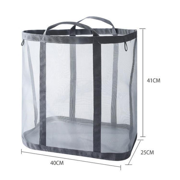 Large Mesh Laundry Basket With Handles Wall-Mounted & Foldable Dirty Clothes Hamper Portable Toy Storage Bag - Gray