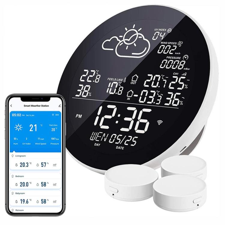 Smart WiFi Weather Station Clock Compatible With Tuya Smart Life Wireless Indoor Outdoor Thermometer Hygrometer 1-to-3