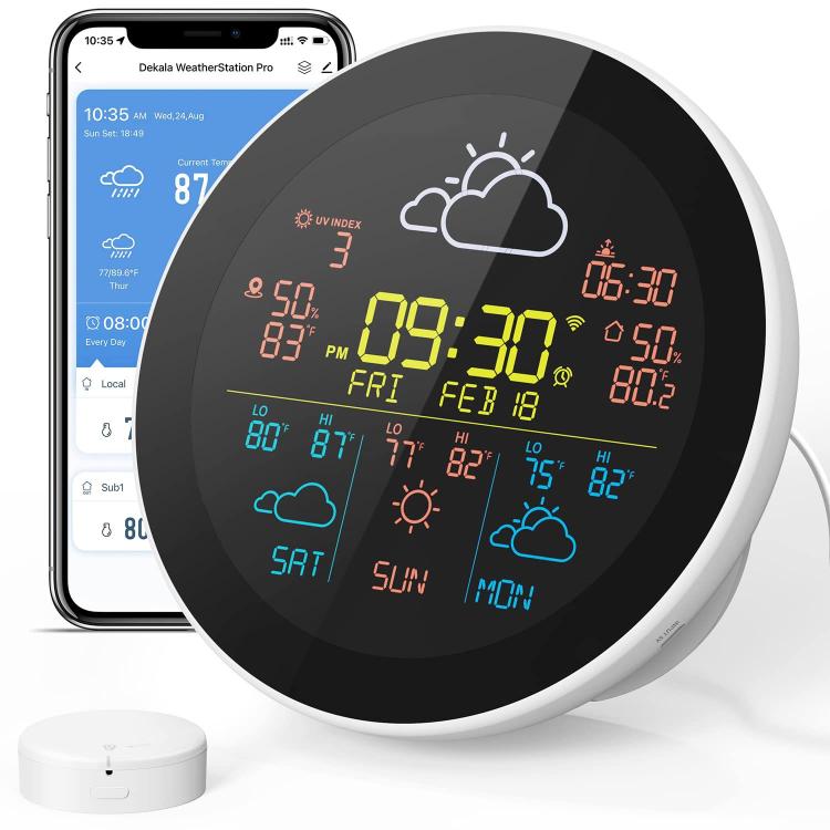 Smart WiFi Weather Station Clock Compatible With Tuya Smart Life Wireless Indoor Outdoor Thermometer Hygrometer ColorScreen 1 Sensor