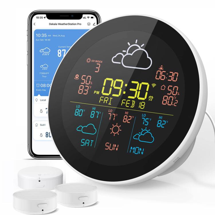 Smart WiFi Weather Station Clock Compatible With Tuya Smart Life Wireless Indoor Outdoor Thermometer Hygrometer ColorScreen 3 Sensors