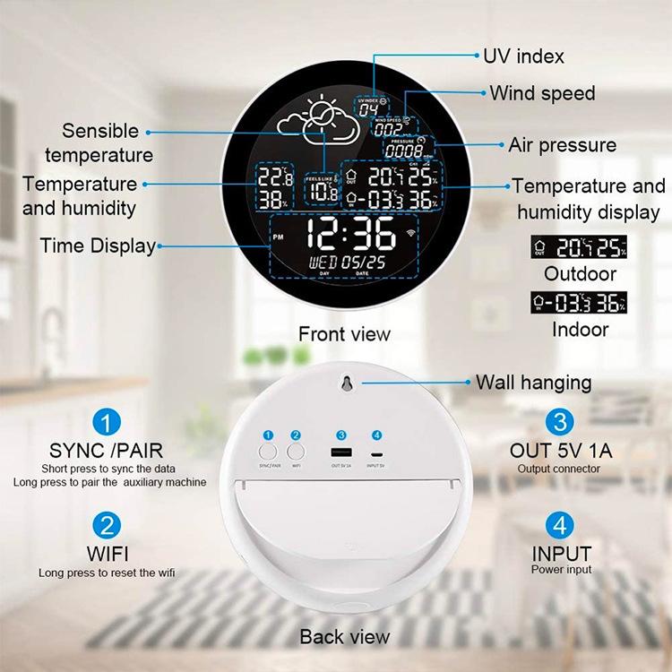 Smart WiFi Weather Station Clock Compatible With Tuya Smart Life Wireless Indoor Outdoor Thermometer Hygrometer 1-to-3