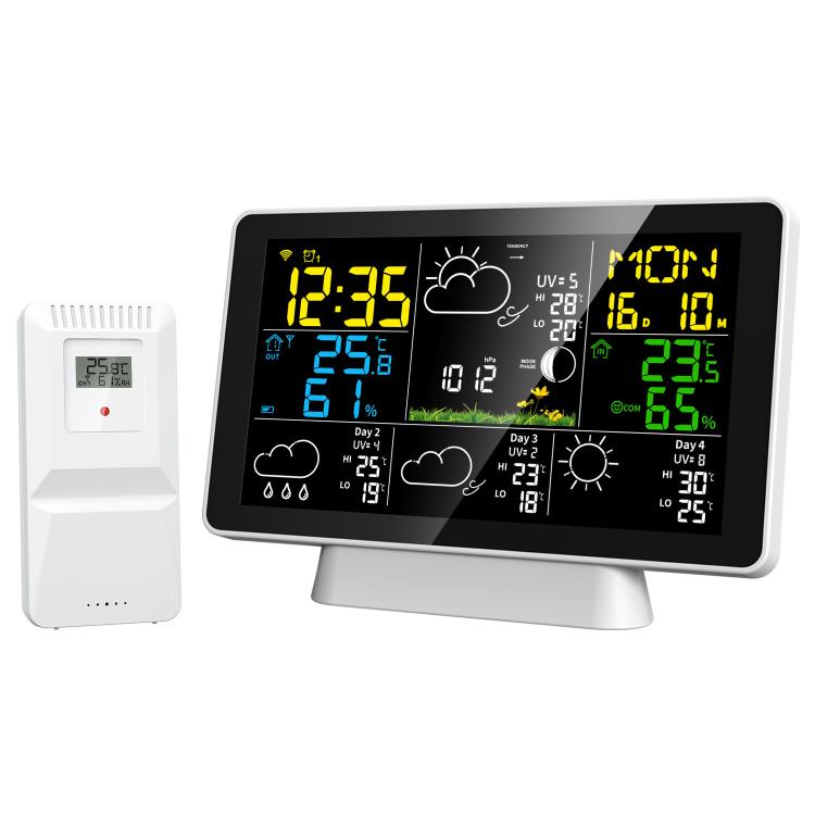 Tuya Compatible WiFi Weather Station Wireless Indoor Outdoor Thermometer with 4-Day Forecast Atomic Clock EU Plug