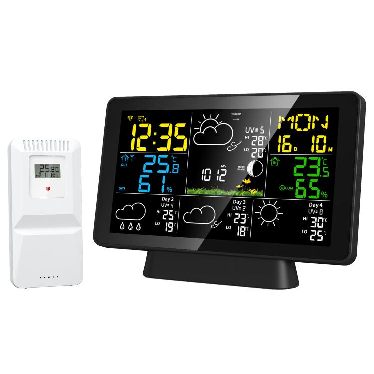 Tuya Compatible WiFi Weather Station Wireless Indoor Outdoor Thermometer with 4-Day Forecast Atomic Clock UK Plug