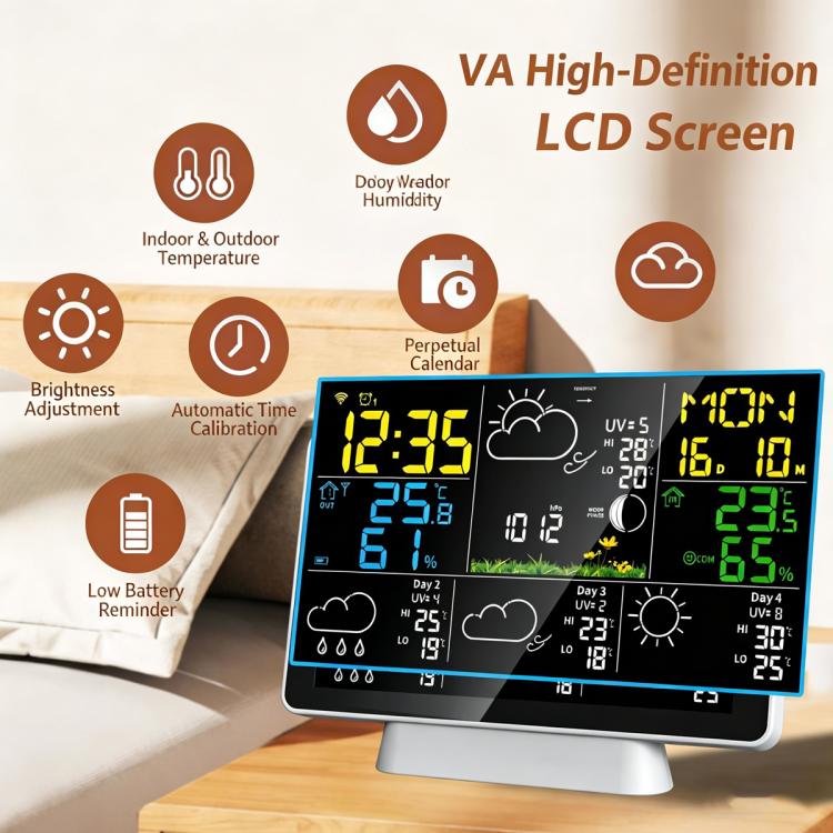 Tuya Compatible WiFi Weather Station Wireless Indoor Outdoor Thermometer with 4-Day Forecast Atomic Clock EU Plug